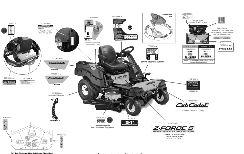 Label Map Diagram and Parts List for Z-FORCES54KH (17ASDGHC056)(2017) Cub Cadet Lawn Tractor